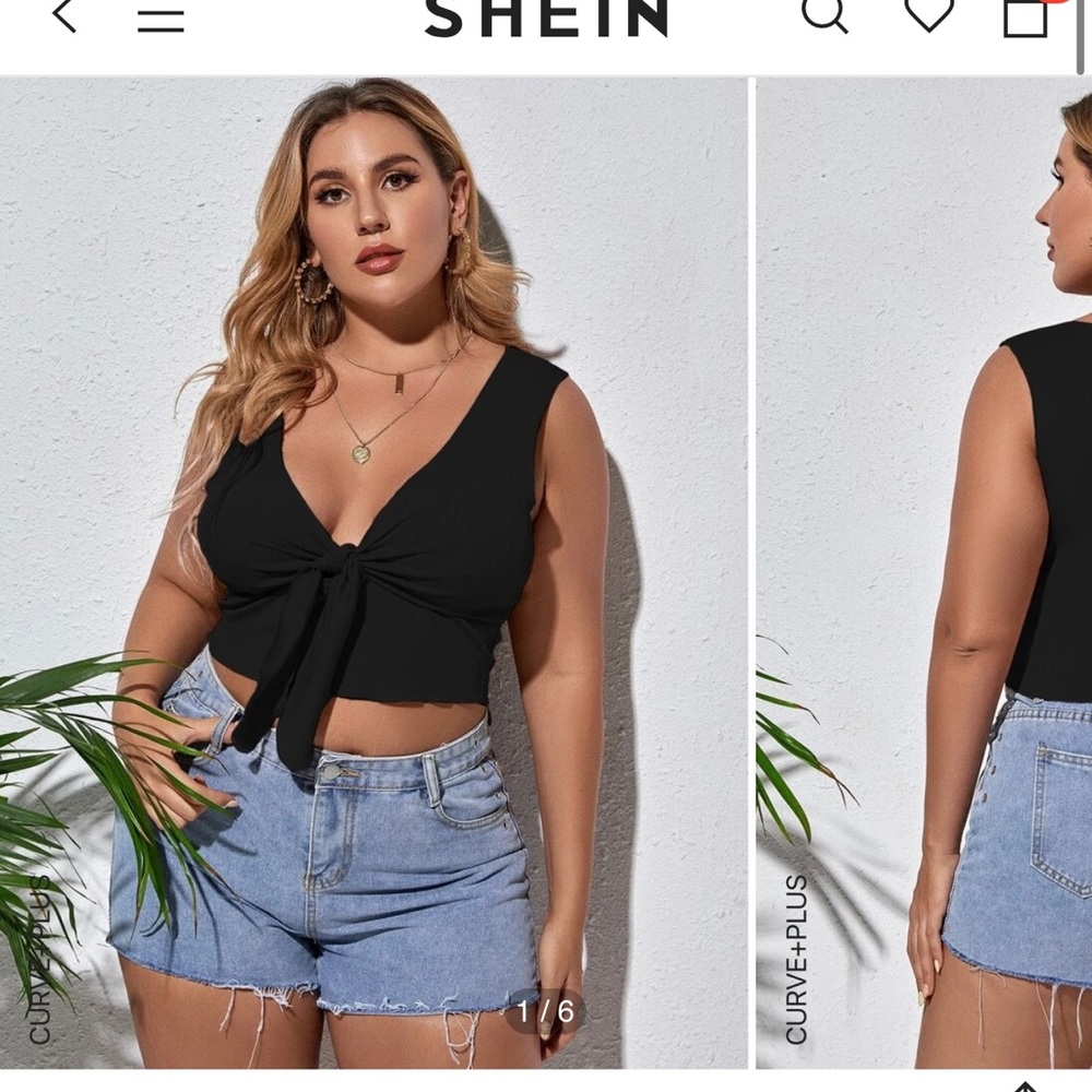 Shein Plus Knot Front Ribbed Tank Top